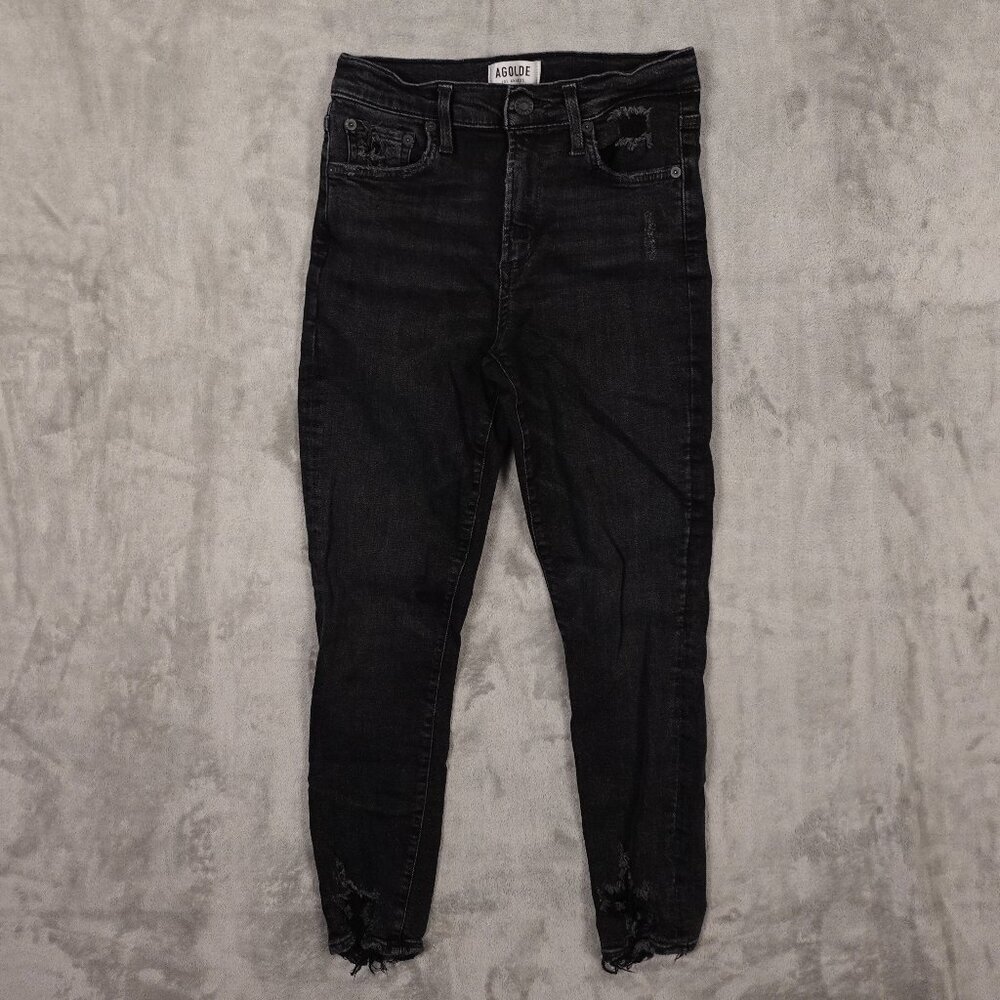 Agolde jeans high rise skinny crop women's 27 black distressed destroyed hems
